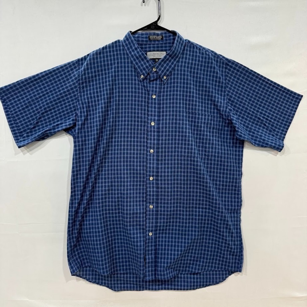 Members Only Button Up Shirt Mens LT Blue Plaid Short Sleeve Tall Man